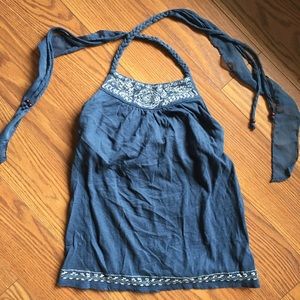 American Eagle Embroidered Halter Top w/ Shelf Bra